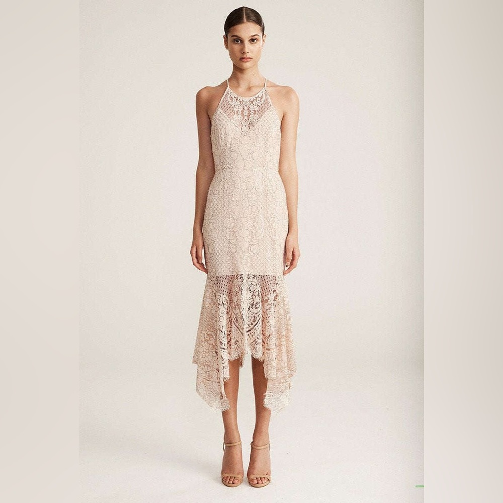 NWT Shona Joy Lace High Neck Handkerchief Midi Dress - sz 6US